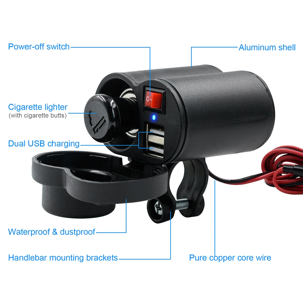 Motorcycle Charger Output Dual USB 2.5A Cigarette Lighter Socket DC 12-24V Waterproof Switch ATV Motorcycle USB Quick Charge
Motorcycle Charger Output Dual USB 2.5A Cigarette Lighter Socket DC 12-24V Waterproof Switch ATV Motorcycle USB Quick Charge