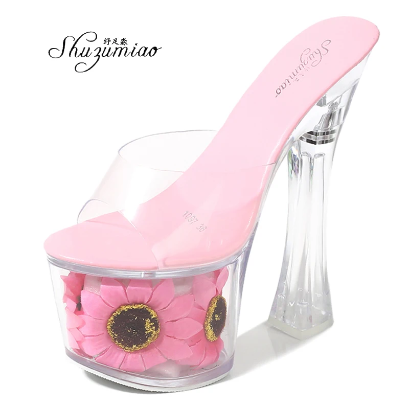 Women Model Shoes Heels Super High heels 17cm Sunflower Waterproof Sandals Transparent Clear heel Crystal Shoes Wedding Shoes
Women Model Shoes Heels Super High heels 17cm Sunflower Waterproof Sandals Transparent Clear heel Crystal Shoes Wedding Shoes