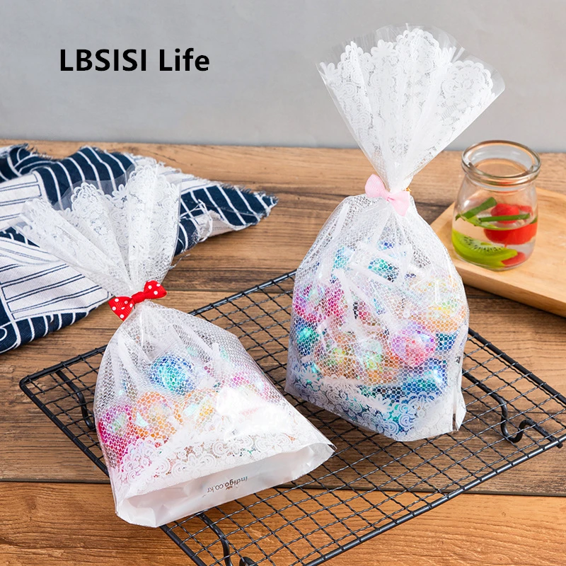 

LBSISI Life 100 шт. белый кружевной цветок конфеты печенье Печенье Шоколадный пластиковый пакет подарочные пакеты для рождества свадьбы дня рожде...
