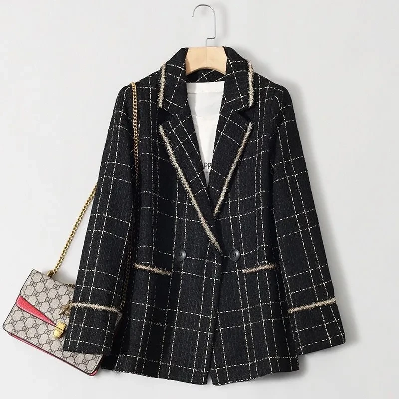Vintage Plaid Tweed Black Blazer Women Spring Autumn Elegant Chic Slim Long Sleeve Suit Jacket Office Lady Casual Business Coat 
Vintage Plaid Tweed Black Blazer Women Spring Autumn Elegant Chic Slim Long Sleeve Suit Jacket Office Lady Casual Business Coat