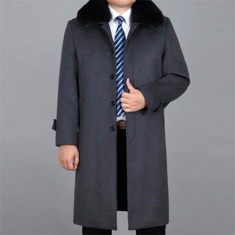 

Middle-aged winter men's woolen coats over-the-knee ultra-long overcoat thicken trench coat abrigo hombre мужское пальто veste