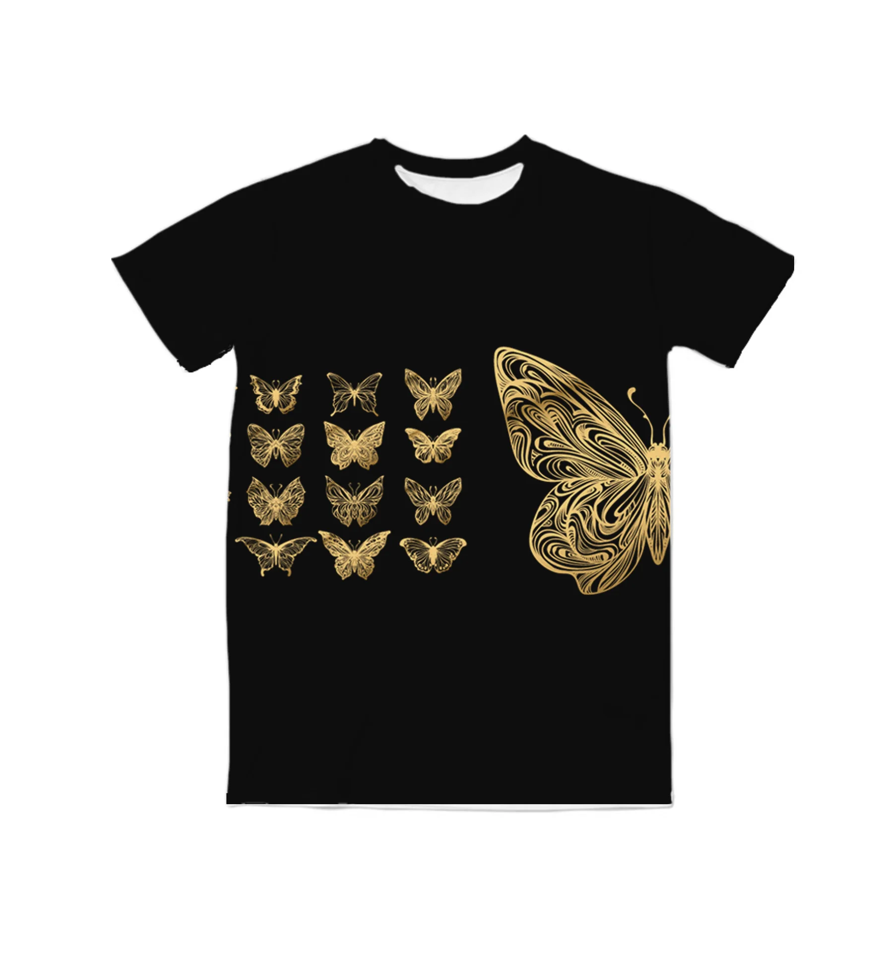 

REAL American US SIZE Golden Butterflies Custom Made 3D Sublimation Print T-Shirt Plus size 3xl 4XL 5XL 6XL