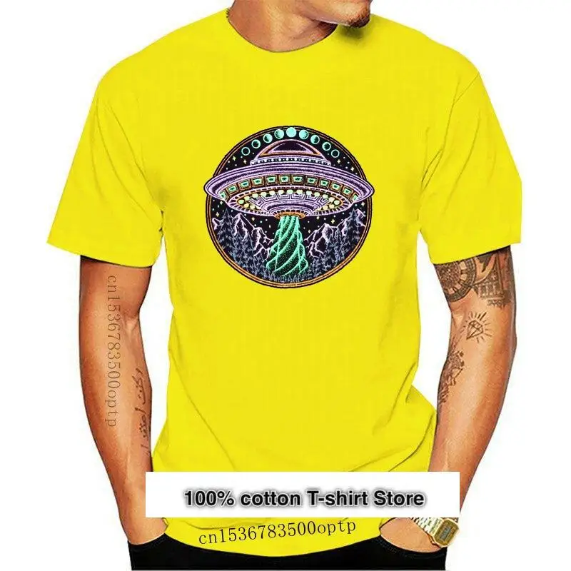

Camiseta de Alien OVNI que brilla en la oscuridad para hombre, camisa OVNI, platillo volador, negra, Alien, Festival, nueva