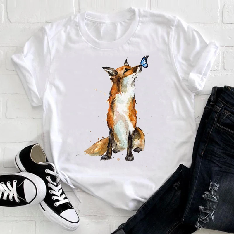 Women Short Sleeve Korean Style Fox Printing Clothing Trend Animal Clothes Ladies Graphic Print Tee Top Tshirt Female T-shirt 
Women Short Sleeve Korean Style Fox Printing Clothing Trend Animal Clothes Ladies Graphic Print Tee Top Tshirt Female T-shirt