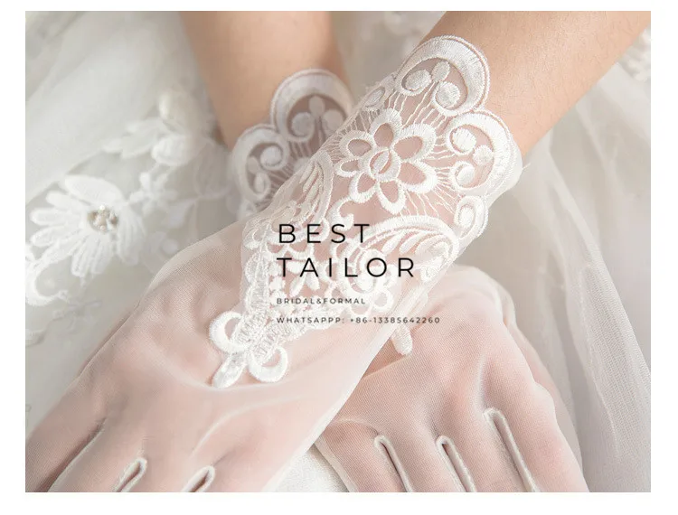 Кружевные Свадебные короткие перчатки на палец аксессуары для невесты свадебные