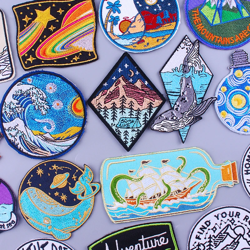 Mountain Space Stripes Applique Patch Iron On Embriodered Patches For Clothing Natural Trave Adventure Boat Wave Badges Stickers
Mountain Space Stripes Applique Patch Iron On Embriodered Patches For Clothing Natural Trave Adventure Boat Wave Badges Stickers