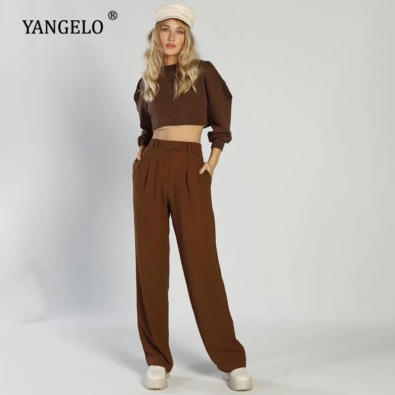 Yangelo Harajuku Brown Retro High Waist Pants Womnen Sexy Street Fashion Casual Loose Straight-leg Trousers Female Autumn Winter 
Yangelo Harajuku Brown Retro High Waist Pants Womnen Sexy Street Fashion Casual Loose Straight-leg Trousers Female Autumn Winter