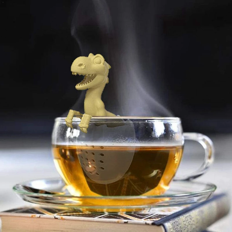 2X Tea Infuser Dinosaur &amp Eggshell Filter Diffuser Loose Silicone Strainer Yellow Green | Дом и сад