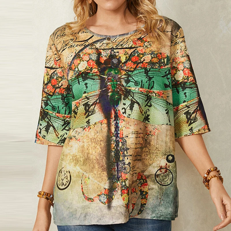 3XL Elegant Half Sleeve Loose Blouses Shirts Fashion O Neck Pattern Print Pullover Tops Casual Plus Size Loose Blusas Streetwear
3XL Elegant Half Sleeve Loose Blouses Shirts Fashion O Neck Pattern Print Pullover Tops Casual Plus Size Loose Blusas Streetwear