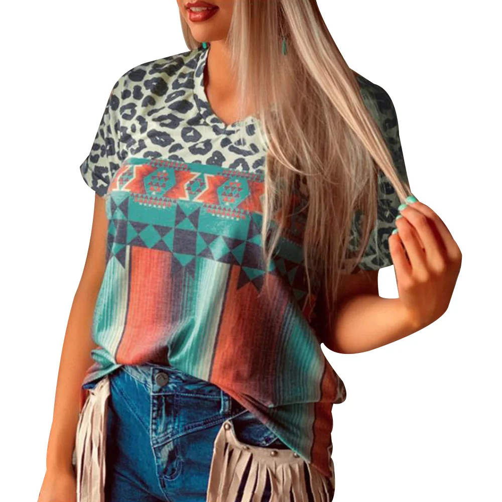 Summer Leopard Print Short Sleeve Blouse Shirts Women Sexy Boho Beach Patchwork Loose Tops 2021 Vintage Blusa Streetwear D30 
Summer Leopard Print Short Sleeve Blouse Shirts Women Sexy Boho Beach Patchwork Loose Tops 2021 Vintage Blusa Streetwear D30
