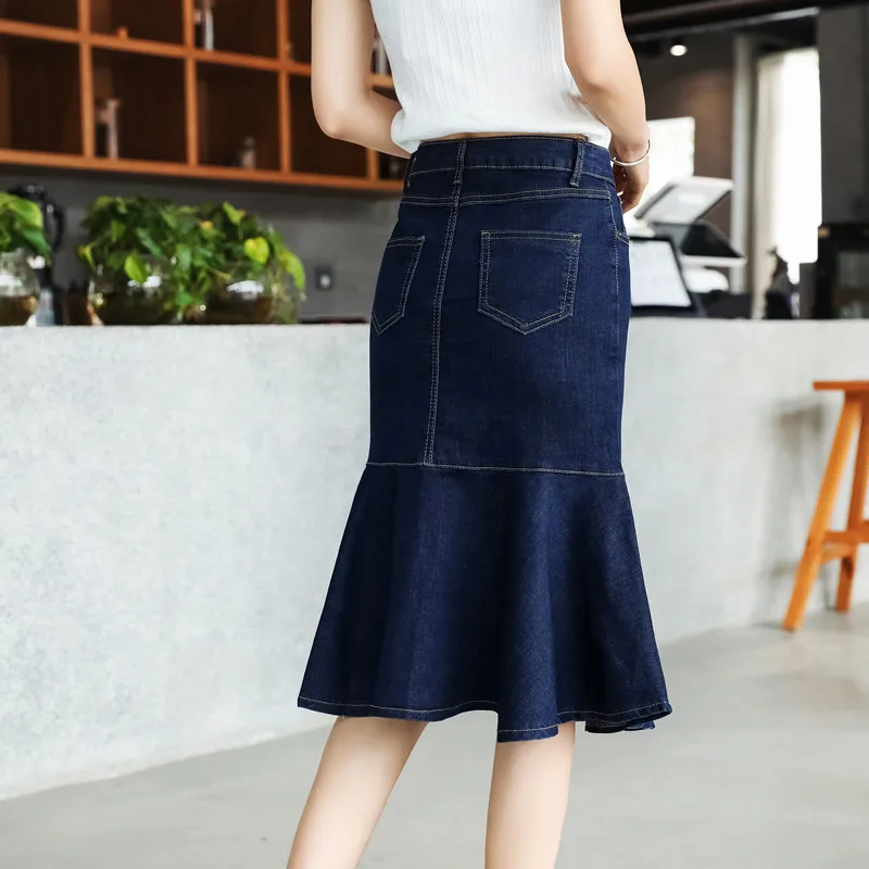 Large size Denim Skirt Women Summer Fashion Irregular Ruffles Mermaid Skirts Female Slim High Waist Cowboy Knee Length Skirt
Large size Denim Skirt Women Summer Fashion Irregular Ruffles Mermaid Skirts Female Slim High Waist Cowboy Knee Length Skirt