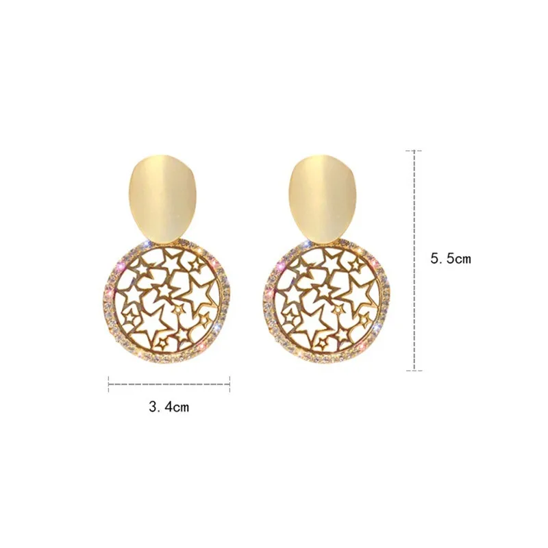 Hollow Star Round Dangle Earrings For Women Crystal Circle Gold Color Bling Earrings Fashion Jewelry Korea Earring 
Hollow Star Round Dangle Earrings For Women Crystal Circle Gold Color Bling Earrings Fashion Jewelry Korea Earring