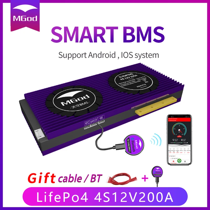 Умный BMS Lifepo4 4S 200A литиевый аккумулятор с зарядной платой Bluetooth 18650 Power Bank lipo4 200ah