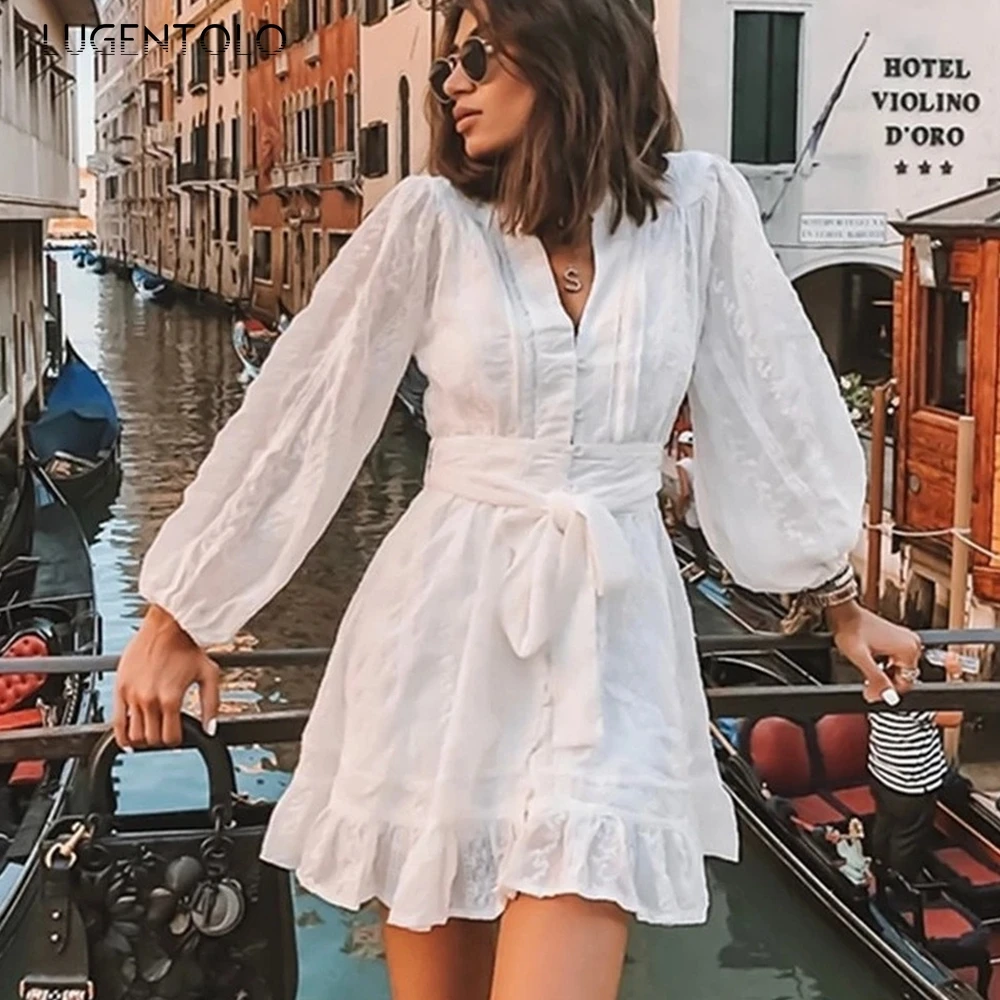 Lugentolo Dress Women Long Sleeve Autumn Fashion Hedging V-neck Elastic Waist Bow Tie Lace Big Swing High Waist Womens Dress
Lugentolo Dress Women Long Sleeve Autumn Fashion Hedging V-neck Elastic Waist Bow Tie Lace Big Swing High Waist Womens Dress
