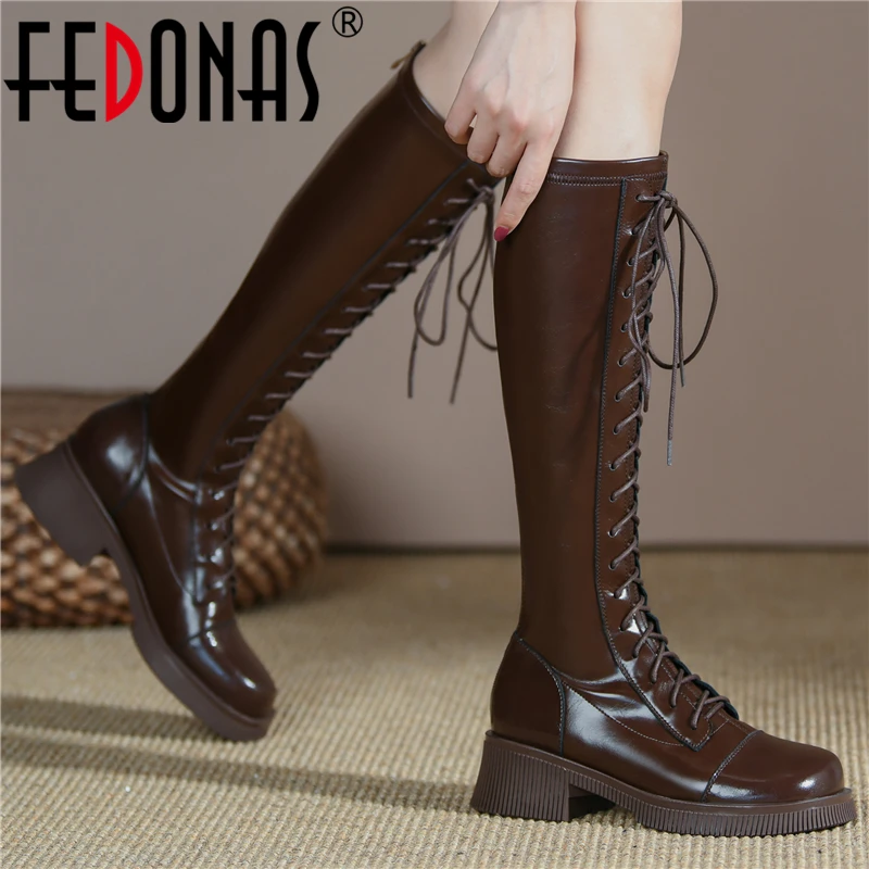 FEDONAS Autumn Winter Fashion Cross-Tied Women Knee High Boots Genuine Leather Motorcycle Boots Outdoor Thick Heels Shoes Woman
FEDONAS Autumn Winter Fashion Cross-Tied Women Knee High Boots Genuine Leather Motorcycle Boots Outdoor Thick Heels Shoes Woman