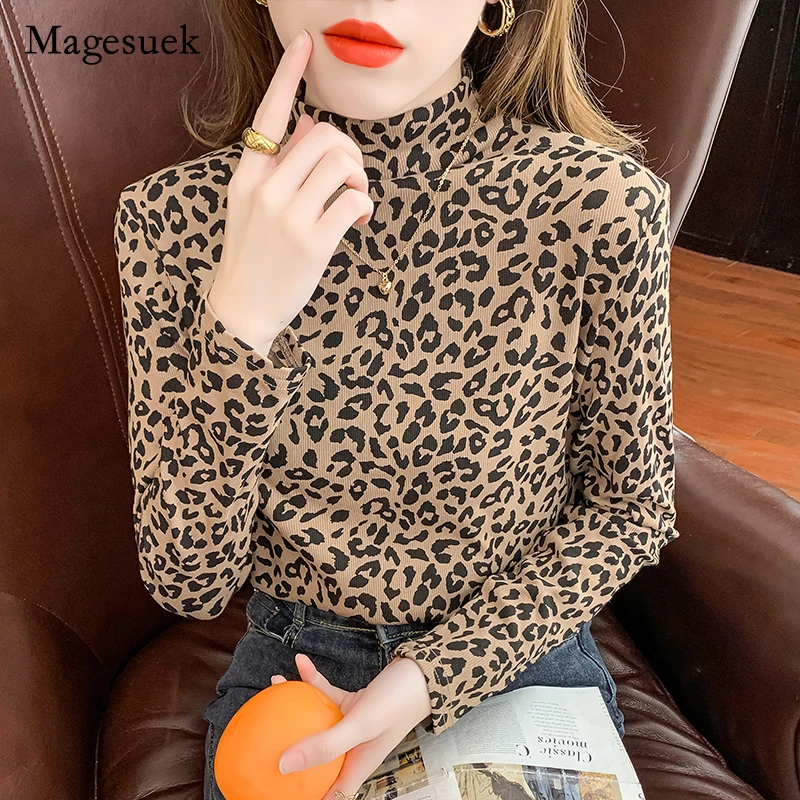 Leopard Print Half High Collar Long Sleeve Tops Women Sexy Bottomed Shirt 2021 Autumn and Winter New Slim T-shirt Blusas 17388
Leopard Print Half High Collar Long Sleeve Tops Women Sexy Bottomed Shirt 2021 Autumn and Winter New Slim T-shirt Blusas 17388