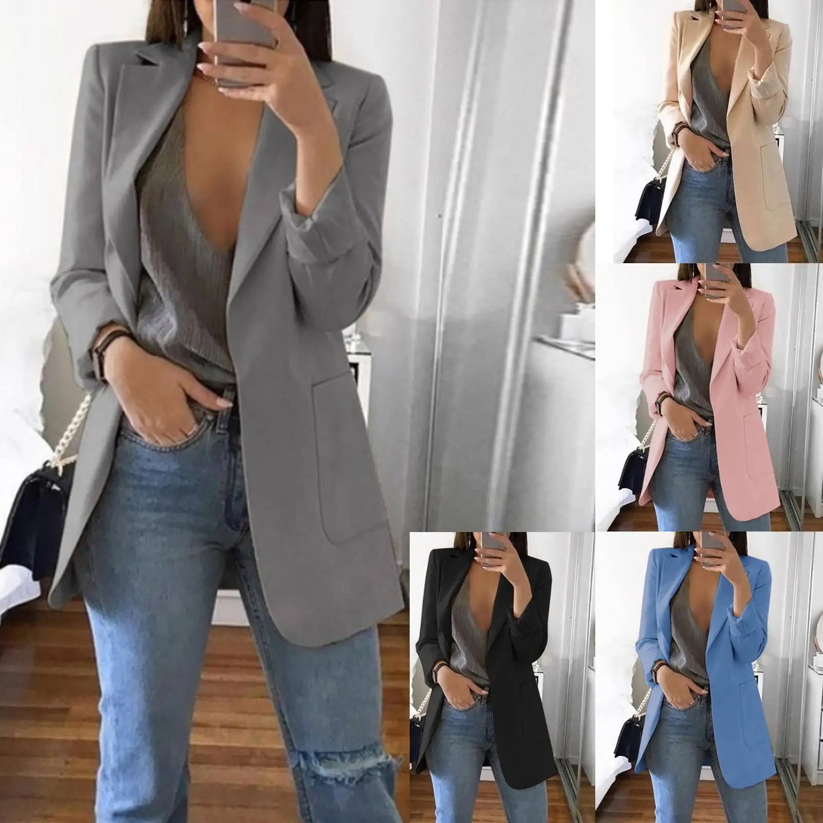 Autumn Fashion Blazer Solid Color Open Front Pockets Jacket Coat Long Office Blazer Office Lady Solid Jacket Plus Size 4XL
Autumn Fashion Blazer Solid Color Open Front Pockets Jacket Coat Long Office Blazer Office Lady Solid Jacket Plus Size 4XL