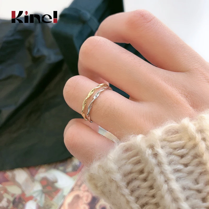 

Kinel серебро 925, ювелирные изделия, минимализм, волны, открытые Регулируемые кольца на палец для женщин 2021, новые модные подарки