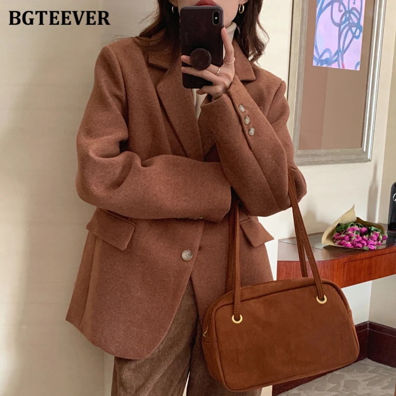 BGTEEVER винтажные шикарные шерстяные женские куртки с отложным воротником 2021