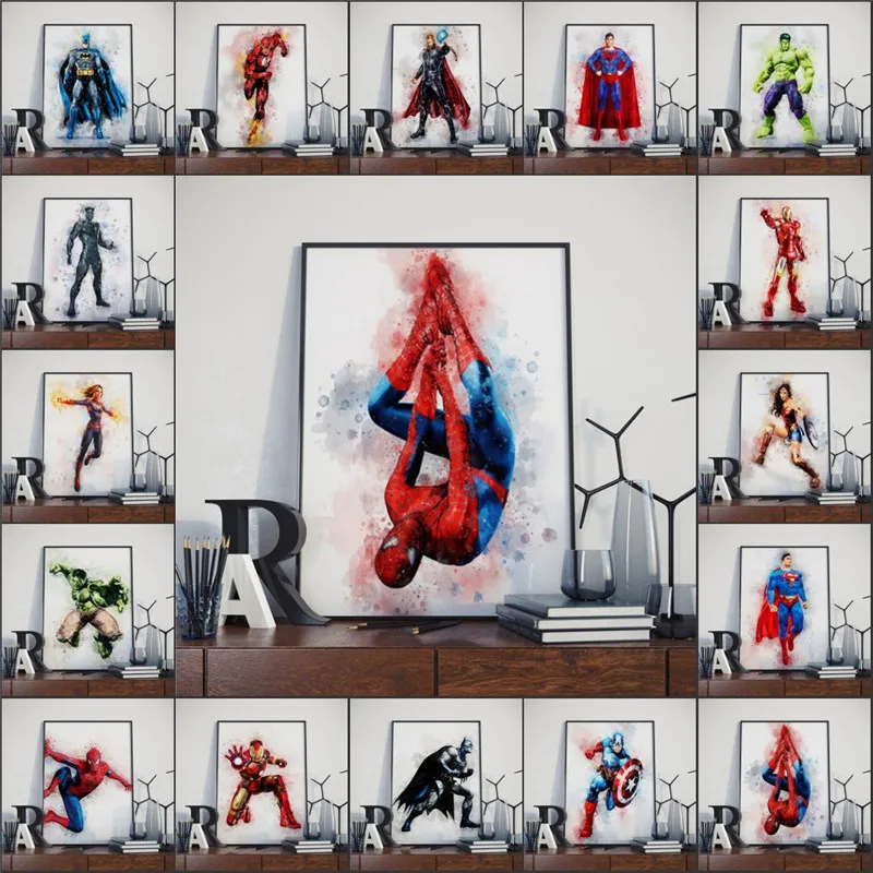 

Marvel мстители супергерой акварельная картина на холсте Человек-паук плакаты и принты Настенная картина для гостиной Декор Куадрос