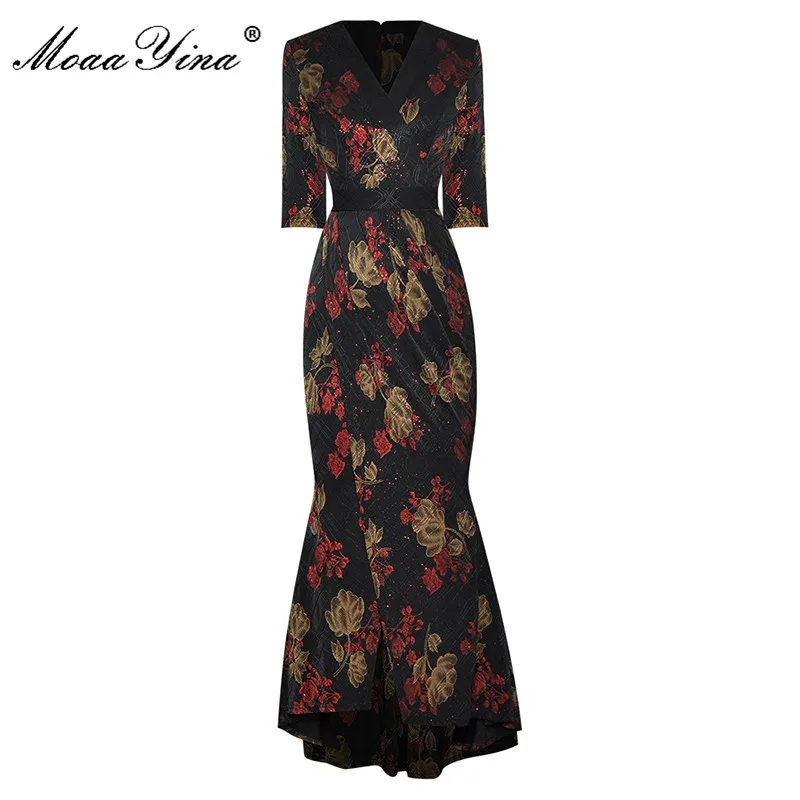 MoaaYina 2021 Summer Fashion Designer Bodycon Dress Women V-neck Half Sleeve Floral Print Vintage Mermaid Party Midi Dress
MoaaYina 2021 Summer Fashion Designer Bodycon Dress Women V-neck Half Sleeve Floral Print Vintage Mermaid Party Midi Dress