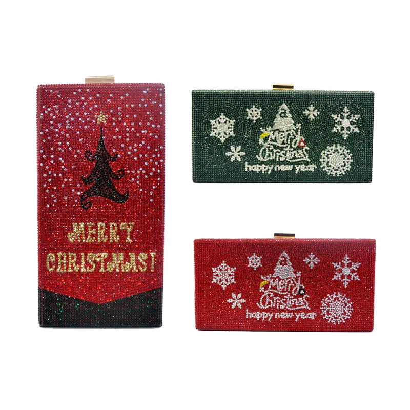 Fashion Brand Design New Crystal Merry Christmas Purse Hot Glue Luxury Diamond Clutch Evening Bag Party Rhinestone Women Handbag 
Fashion Brand Design New Crystal Merry Christmas Purse Hot Glue Luxury Diamond Clutch Evening Bag Party Rhinestone Women Handbag