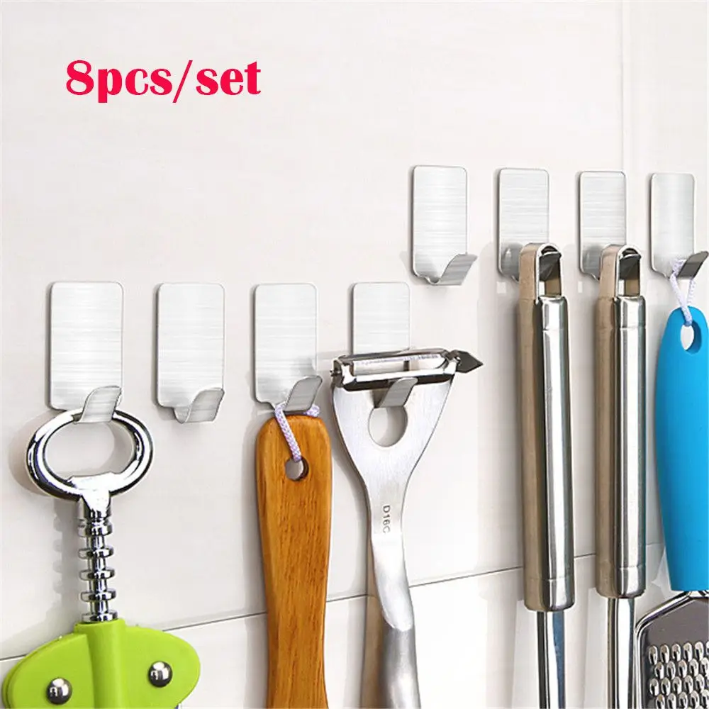 8Pcs Self-adhesive Parts Stainless Steel Hook Hanger Perfect Convenient for Bathroom Door Wall Household Kitchen Accessories
8Pcs Self-adhesive Parts Stainless Steel Hook Hanger Perfect Convenient for Bathroom Door Wall Household Kitchen Accessories