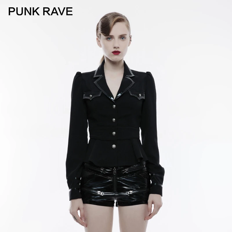 PUNK RAVE punk Military Uniform Autumn Twill Womens Long Sleeve Thick Women Shirt black leather edge Sexy Steampunk Blouses 
PUNK RAVE punk Military Uniform Autumn Twill Womens Long Sleeve Thick Women Shirt black leather edge Sexy Steampunk Blouses