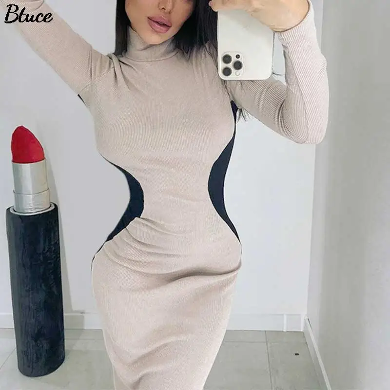 Spring Autumn Women Vintage Contrast Color Patchwork Half High Collar Bodycon Midi Dress Female Slim Long Sleeve Splicing Dress
Spring Autumn Women Vintage Contrast Color Patchwork Half High Collar Bodycon Midi Dress Female Slim Long Sleeve Splicing Dress