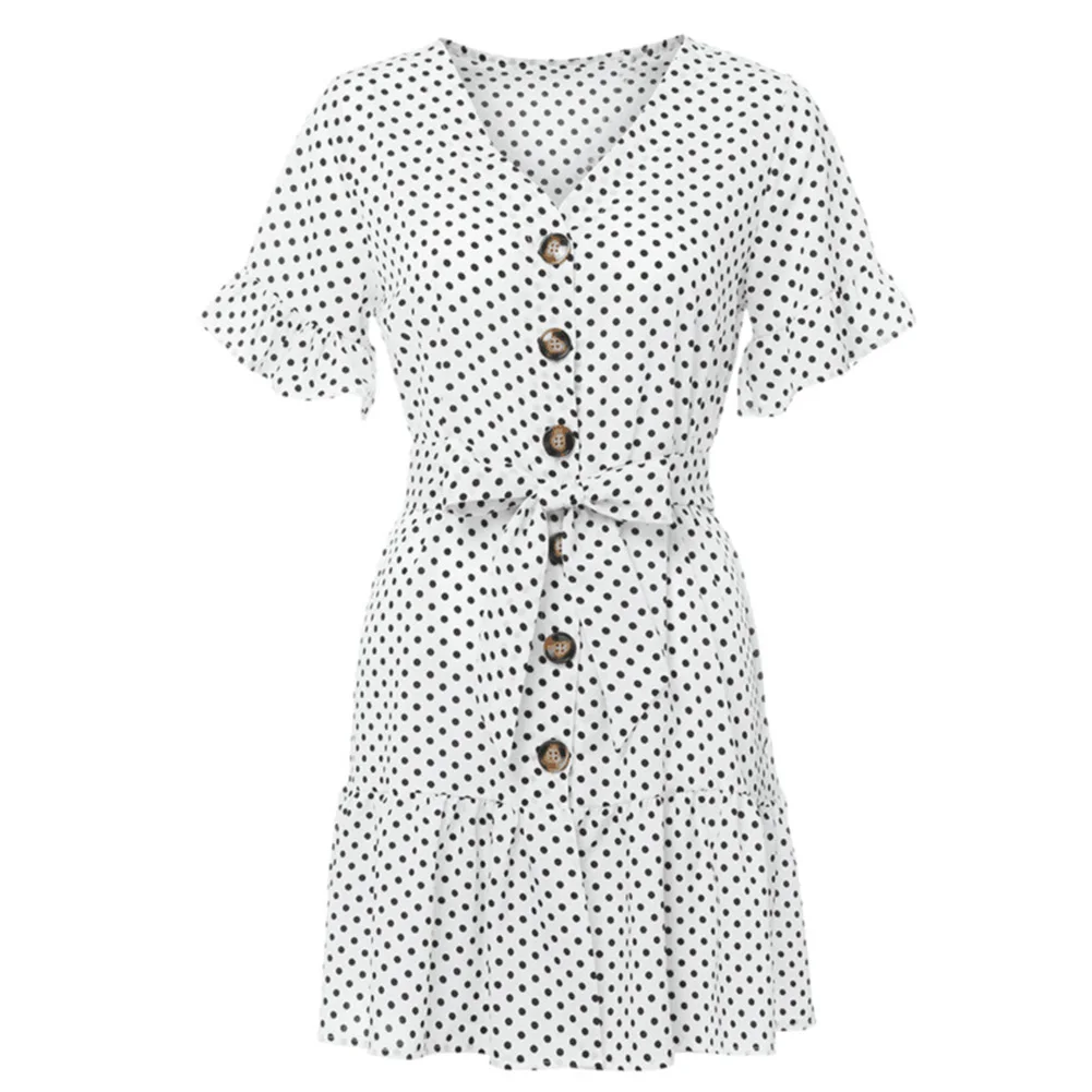 Summer Lace Up Party Ladies Women Dress Fashion Casual V Neck Slim Fit Polka Dot Short Sleeve Soft Holiday Ruffled High Waist
Summer Lace Up Party Ladies Women Dress Fashion Casual V Neck Slim Fit Polka Dot Short Sleeve Soft Holiday Ruffled High Waist