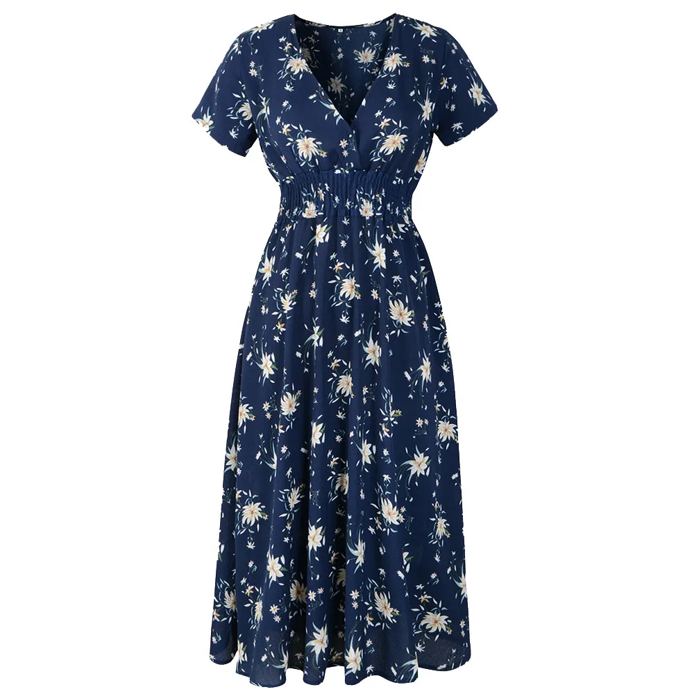 Summer Ladies V-neck chiffon waist floral beach with flowers navy bottom Women Holiday Print Party Dress женское платье
Summer Ladies V-neck chiffon waist floral beach with flowers navy bottom Women Holiday Print Party Dress женское платье