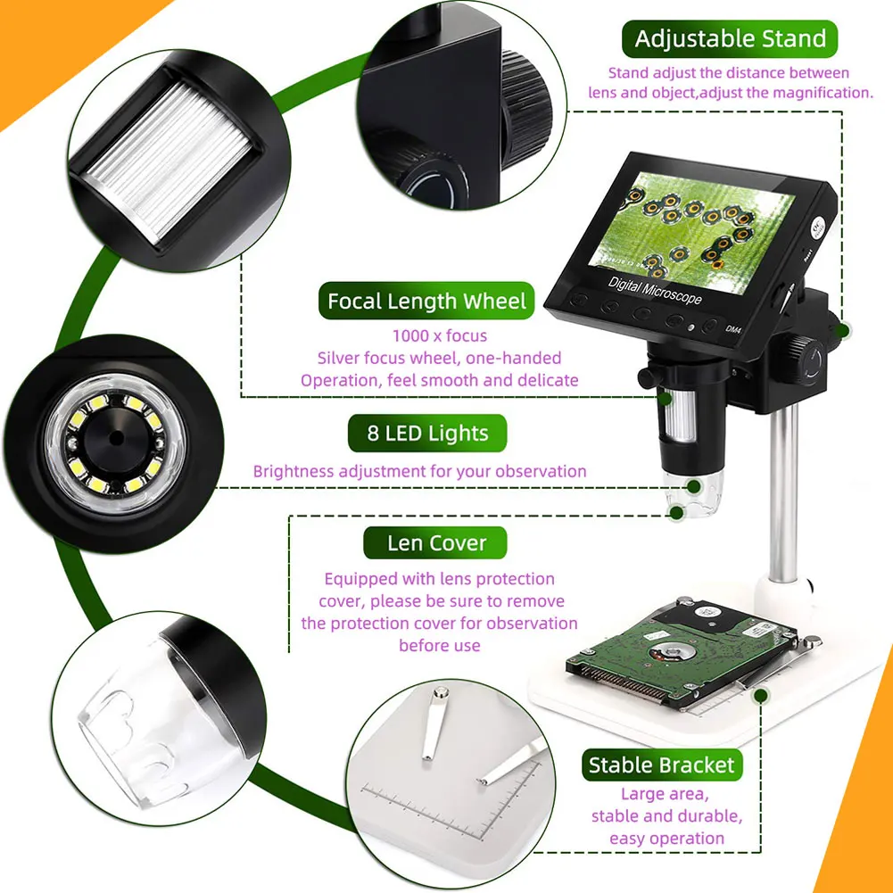 Digital Microscope 1000X Electronic Video Magnifier With 4.3inch LCD Display LED Light 720P Resolution Amplification Magnifier
Digital Microscope 1000X Electronic Video Magnifier With 4.3inch LCD Display LED Light 720P Resolution Amplification Magnifier