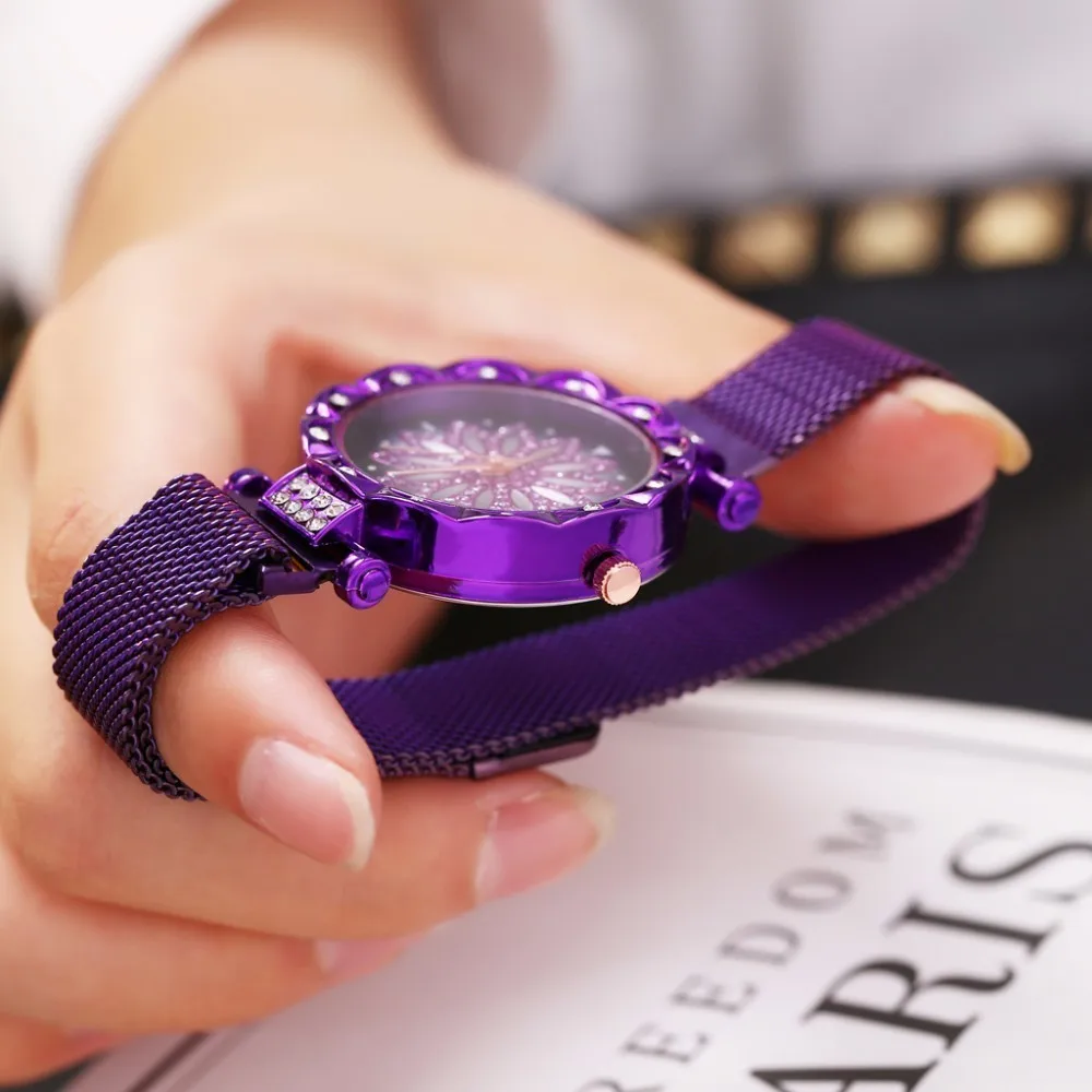 Женские кварцевые часы на магнитной застежке с цветком удачу | Наручные