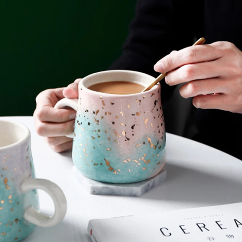 

Керамическая кружка для молока и кофе в скандинавском стиле, Золотая кружка для завтрака, офиса, дома, посуда для напитков, чайная чашка для ...