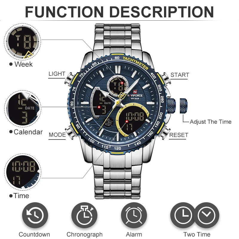 Relogio Masculino NAVIFORCE Top Brand Men Military Sport Watches Mens LED Analog Digital Watch Male Army Stainless Quartz Clock
Relogio Masculino NAVIFORCE Top Brand Men Military Sport Watches Mens LED Analog Digital Watch Male Army Stainless Quartz Clock
