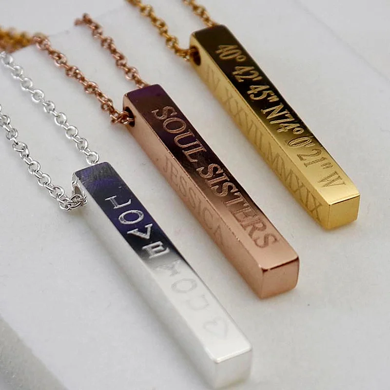 Custom 3D Bar Necklace,Personalized Love Vertical Anniversary Necklace, 4 Sides Carved Necklace,Engagement Wedding Fashion Gift
Custom 3D Bar Necklace,Personalized Love Vertical Anniversary Necklace, 4 Sides Carved Necklace,Engagement Wedding Fashion Gift