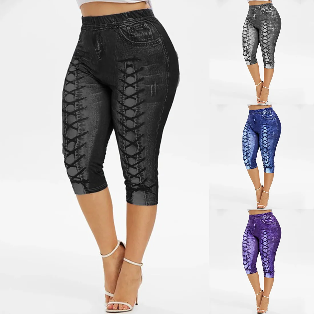 Women Yoga Short Leggings Faux Denim Ladies Short Pants Floral Printed High Waist Female Shorts Plus Size 
Women Yoga Short Leggings Faux Denim Ladies Short Pants Floral Printed High Waist Female Shorts Plus Size