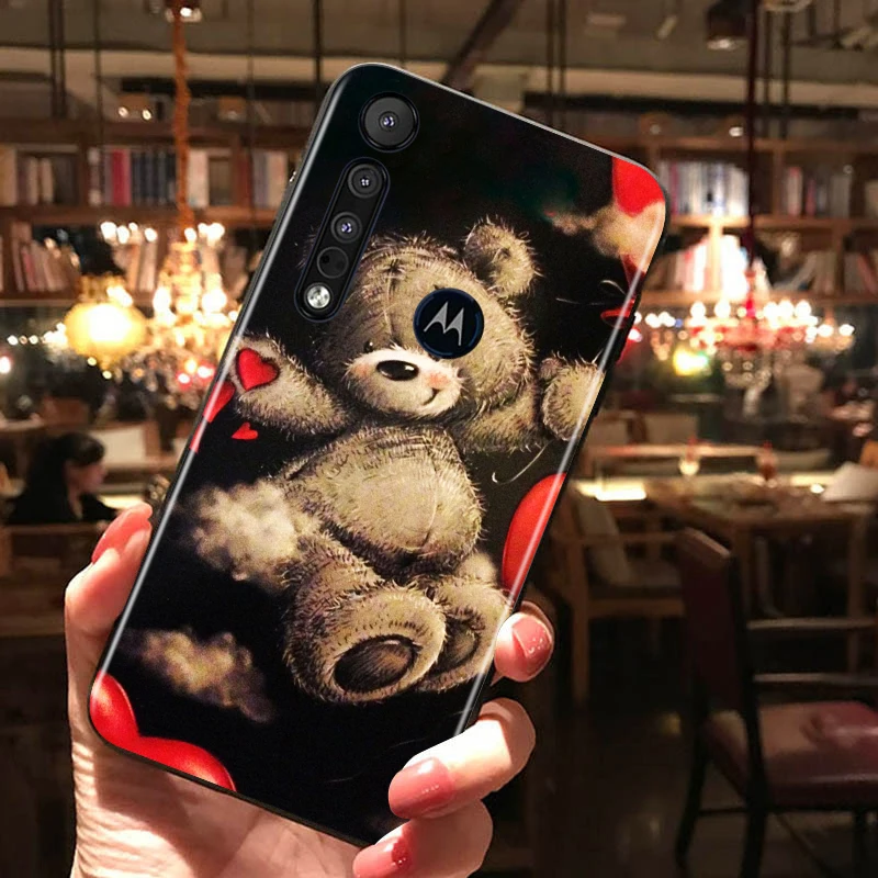 Cartoon teddy bear for Motorola G9 G8 G E7 E6 One Play Marco Hyper Fusion Stylus Power Edge Plus Black Phone Case | Мобильные