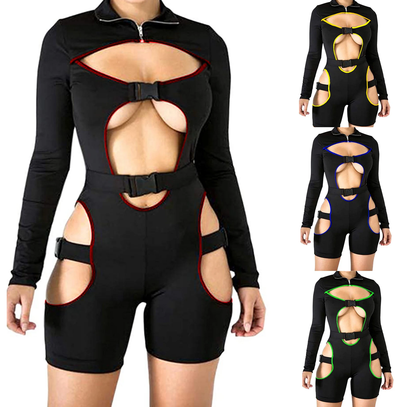 Women's Hollow Out Jumpsuit Buckle Long Sleeve Bodycon Rompers Turtleneck Bodysuits Playsuits Clubwear Streetwear
Women's Hollow Out Jumpsuit Buckle Long Sleeve Bodycon Rompers Turtleneck Bodysuits Playsuits Clubwear Streetwear