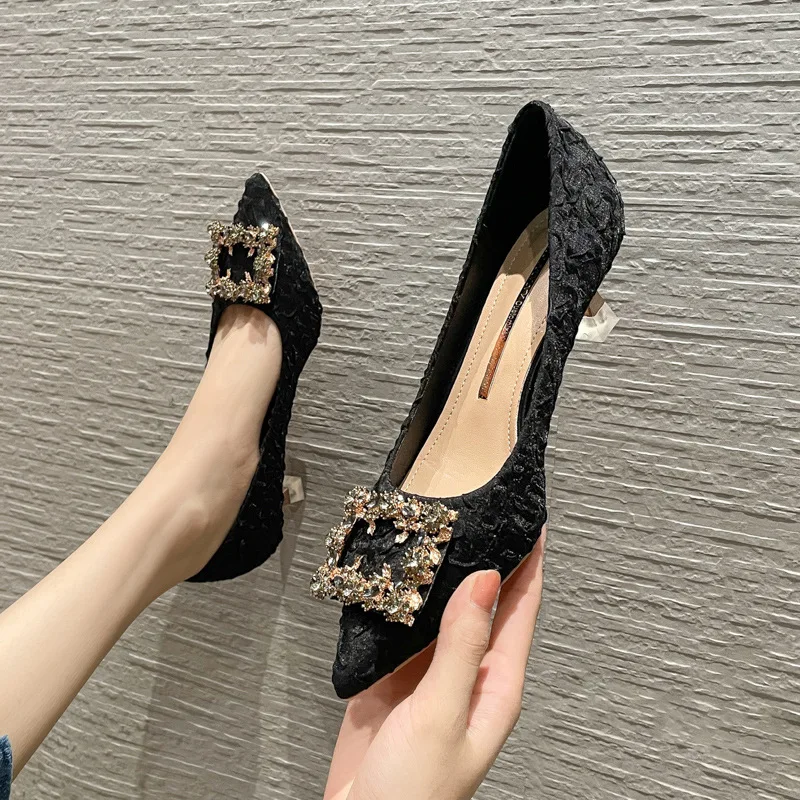 Womens Stiletto Heel 2021 Fall/Winter New Style Pointed Square Buckle Rhinestone Shallow Mouth Single Shoes Women
Womens Stiletto Heel 2021 Fall/Winter New Style Pointed Square Buckle Rhinestone Shallow Mouth Single Shoes Women