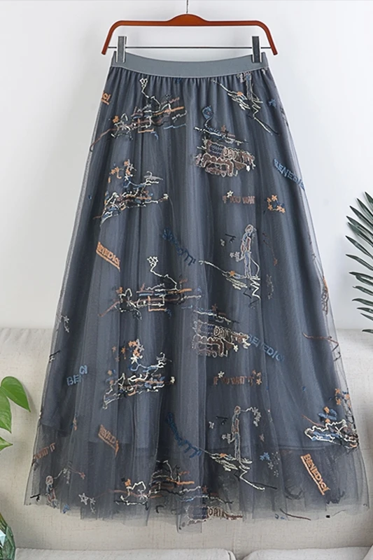 High-Waisted Thinlarge-Length Elastic Waist Double-Layer Mesh Letter Embroidery Mid-Length Skirt Autumn Winter Women 296
High-Waisted Thinlarge-Length Elastic Waist Double-Layer Mesh Letter Embroidery Mid-Length Skirt Autumn Winter Women 296