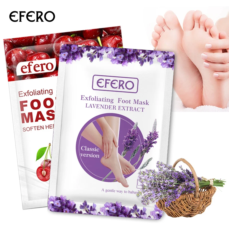 

EFERO 2Pairs Foot Peeling Mask Cherry/Lavender Exfoliating Feet Mask Pedicure Socks Remove Dead Skin Moisturizing Legs Foot Care