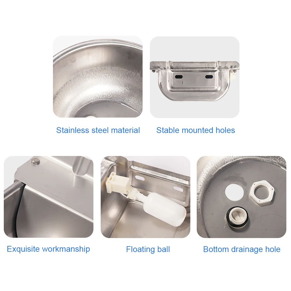 Automatic Waterer Bowl Stainless Steel Drinking Water Bowl Dispenser with Float Valve Drainage Hole for Horse Cattle Goat Sheep 
Automatic Waterer Bowl Stainless Steel Drinking Water Bowl Dispenser with Float Valve Drainage Hole for Horse Cattle Goat Sheep