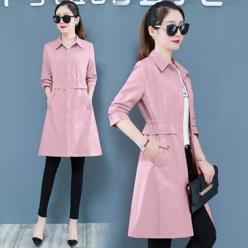 Women Trench Autumn Spring thin women Coat Medium long style new polo collar solid Slim waist large size thin Female Windbreaker
Women Trench Autumn Spring thin women Coat Medium long style new polo collar solid Slim waist large size thin Female Windbreaker
