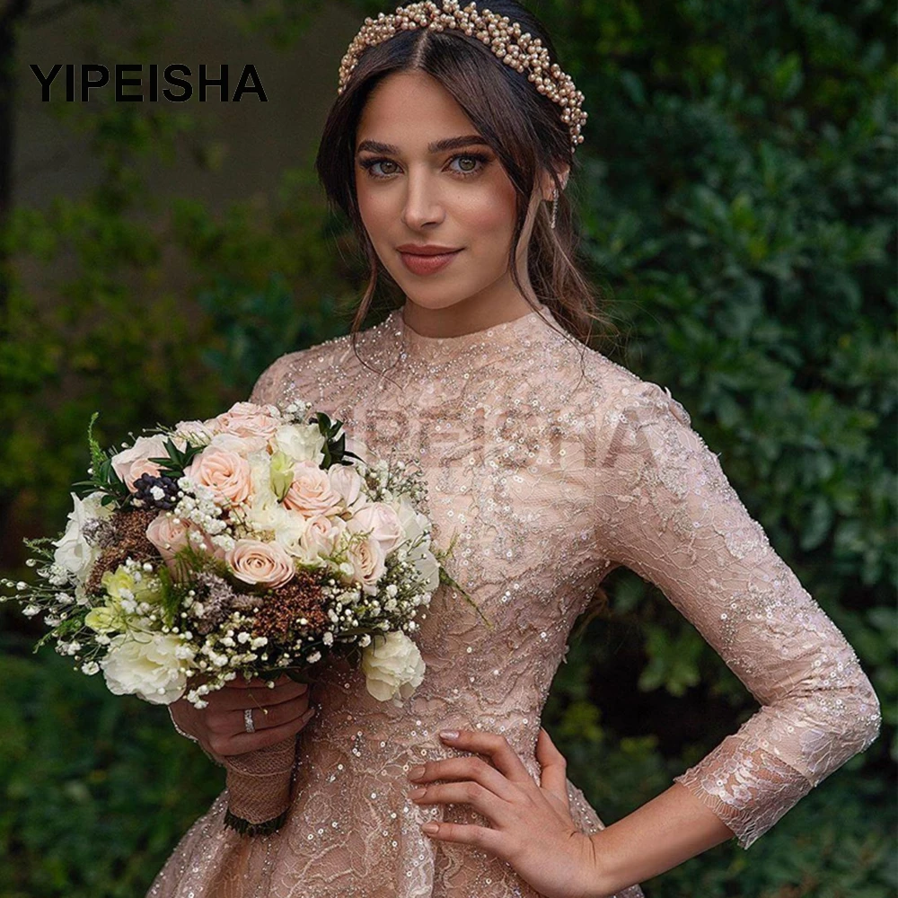 Vestidos Arabic Lace Muslim Wedding Dresses Three Quarter Sleeve Beaded Bridal Gowns Organza Ankle Length плае
Vestidos Arabic Lace Muslim Wedding Dresses Three Quarter Sleeve Beaded Bridal Gowns Organza Ankle Length плае