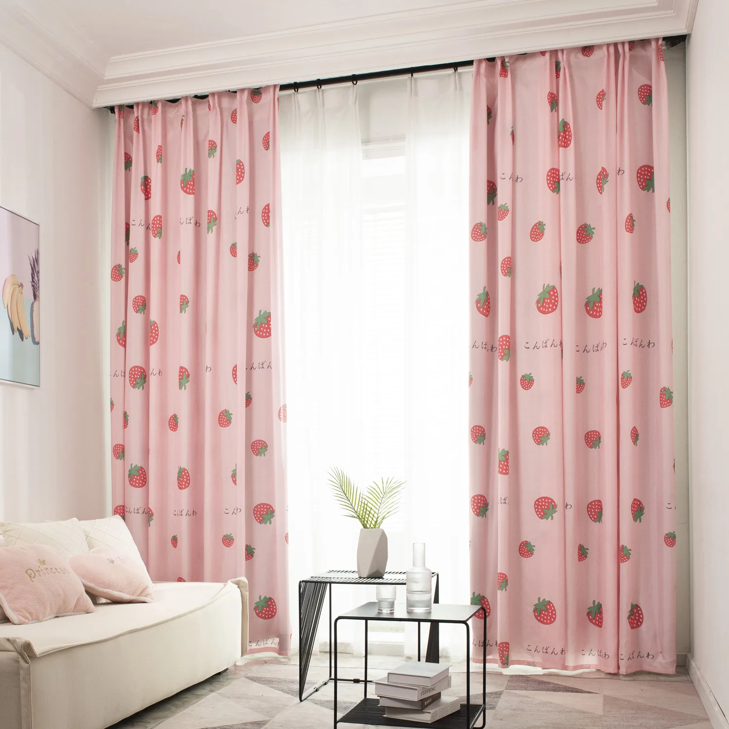 Симпатичные занавески с начесом для детской спальни на заказ розовые