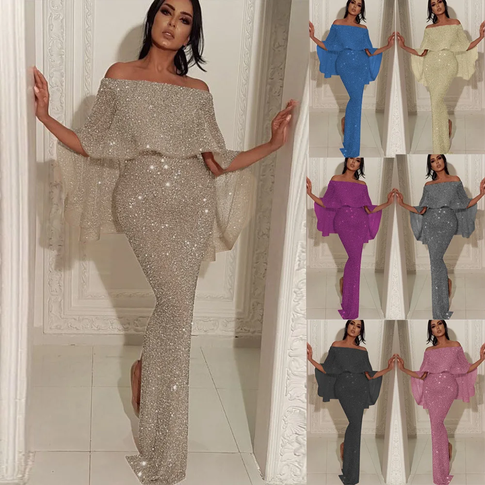 Sequined Women's Dress New Big Lotus Leaf Wrap Chest One-shoulder Dress Bag Hip Split Evening Dress Party Dress
Sequined Women's Dress New Big Lotus Leaf Wrap Chest One-shoulder Dress Bag Hip Split Evening Dress Party Dress