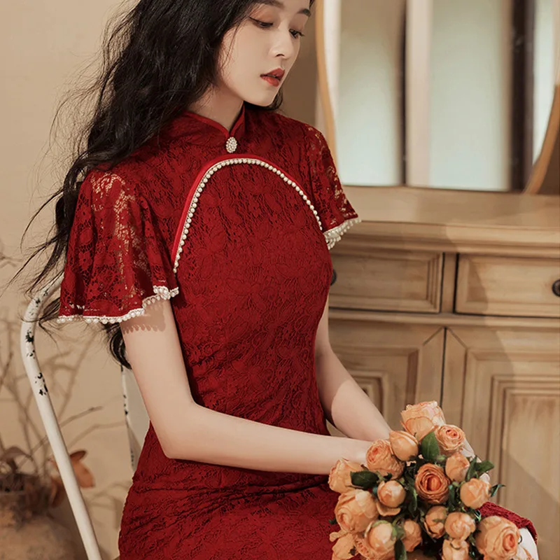 Cheongsam Chinese Qipao Dress High Quality Modified Vintage Lace Elegant Party Gown Banquet Show Formal Dresses Orient Hanfu
Cheongsam Chinese Qipao Dress High Quality Modified Vintage Lace Elegant Party Gown Banquet Show Formal Dresses Orient Hanfu