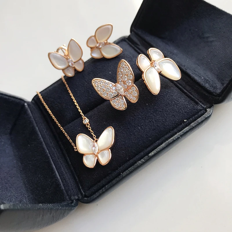 Brand 925 Sterling Silver For Women Mother of Pearl Butterfly Wedding Jewelry Earrings Necklace Bracelet Ring Set 
Brand 925 Sterling Silver For Women Mother of Pearl Butterfly Wedding Jewelry Earrings Necklace Bracelet Ring Set
