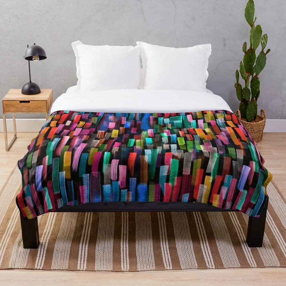 

Multicolored watercolor stripes pattern Blanket Print on Demand Decorative Sherpa Blankets for Sofa bed Gift
